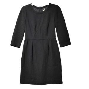 J. Crew Wool Sheath Dress Back Zip Knee Length 3/4 Sleeve Lined Black Womens 0